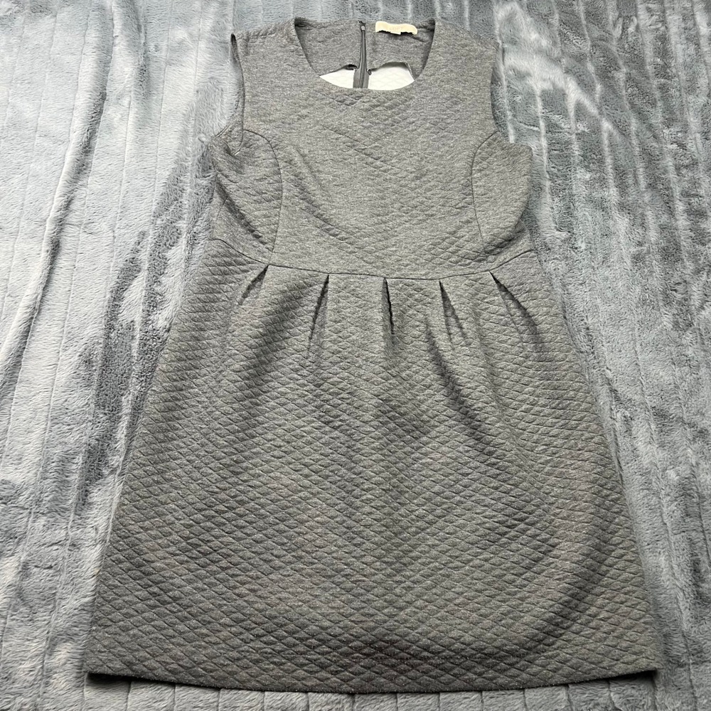 Ann Taylor Loft Womens Gray Quilted Sleeveless Fit Flare Dress Size 14 Pleated